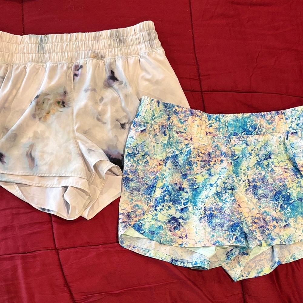 Women’s Athletic Shorts - Blue Marble & White Tie-Dye